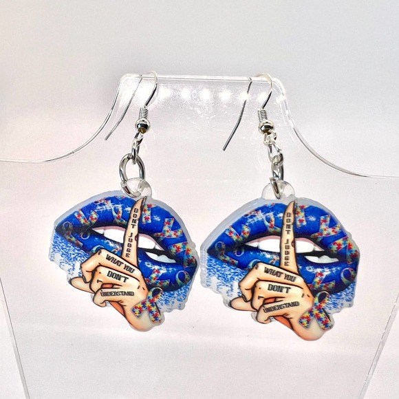 Autism Awareness Earrings - Puzzle Earrings - Dont Judge Me Earrings - Spectrum - Picture 1 of 9